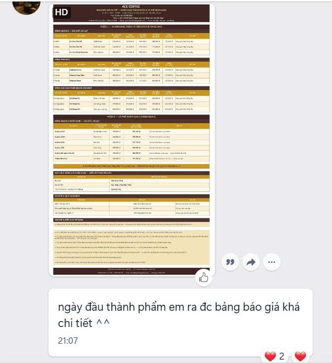 Screenshot feedback Mạnh Hòa — ACE Coffee Bảo Lộc